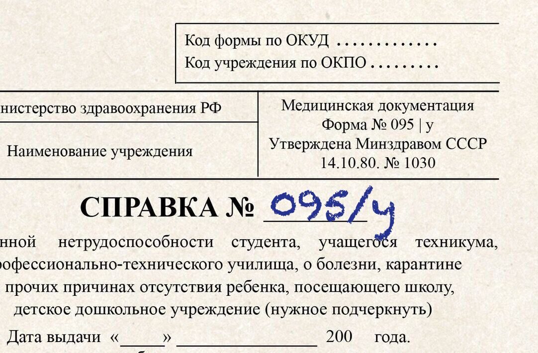 Справка ф. 095/у